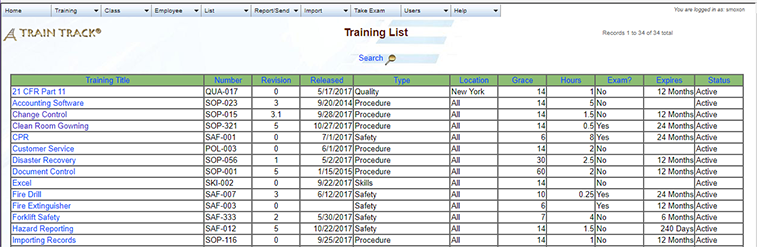 Training List